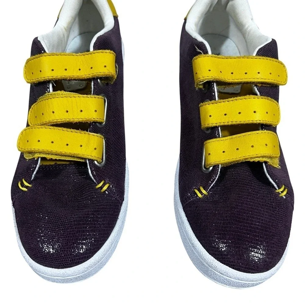 Lacoste Camden New Cup Textured Low Top Sneakers Purple Yellow Straps Size 8.5
